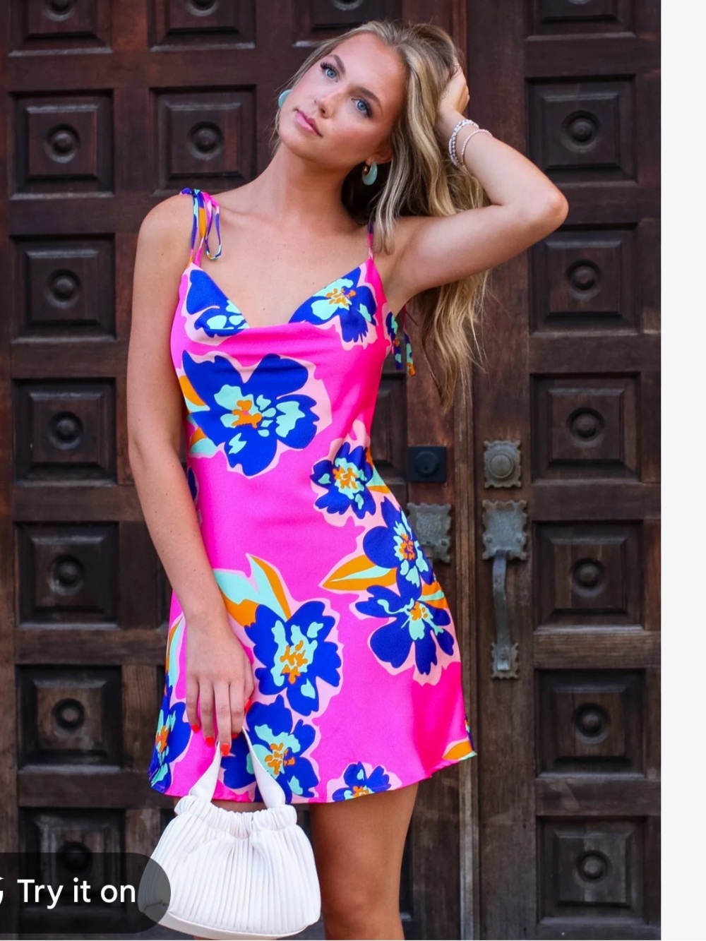 Vibrant Pink Floral Tie-Shoulder Mini Dress